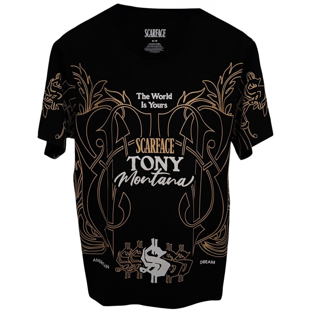 Scarface Tony Montana World Is Yours Graphic T-Shirt Men's M Black Gold